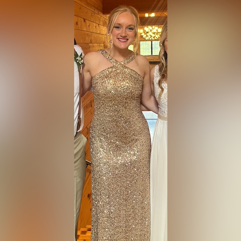 Tadashi Shoji Gold Sequined Sleeveless Gown - Picture 5 of 7